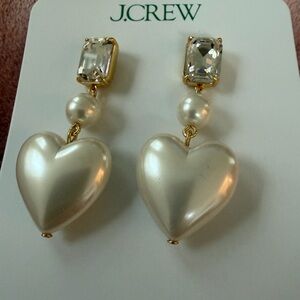 J. Crew Gold Tone Crystal and Pearl Heart Drop Earrings in Pearl